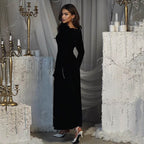 Women's Belted Velvet Square-Neck Maxi Dress
