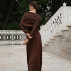 Crew-Neck Long-Sleeve Ruched Bodycon Maxi Dress