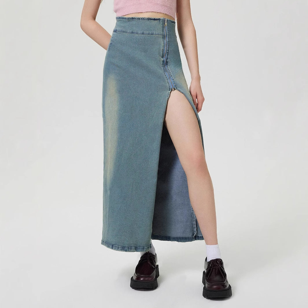 Casual Slit Denim Skirt