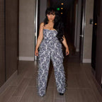 Lacing Chest Wrapped Tassel Trousers Jacquard Set