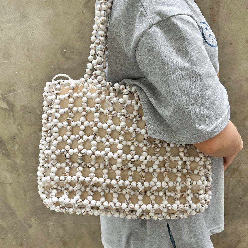 Women's Pearl Woven Beaded Tote Bag