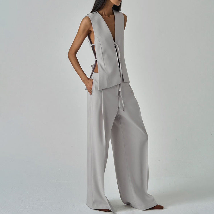 Women's Blazer, Vest & Wide-Leg Pants Set