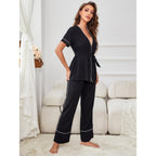 Women Spring Autumn Cardigan Short Sleeve Sleeping Bathrobe Home Wear Set Can Be Worn outside