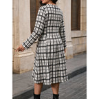 Plus Size Women Black White Lattice Pattern Dress round Neck
