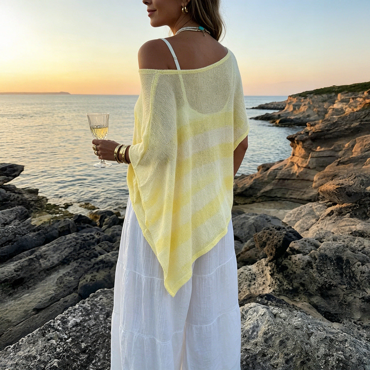 Women Clothing Spring Summer Casual Woolen Blouse Loose off Shoulder