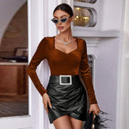 Women's Women's French Elegant Korean Velvet T Shirt Square Collar