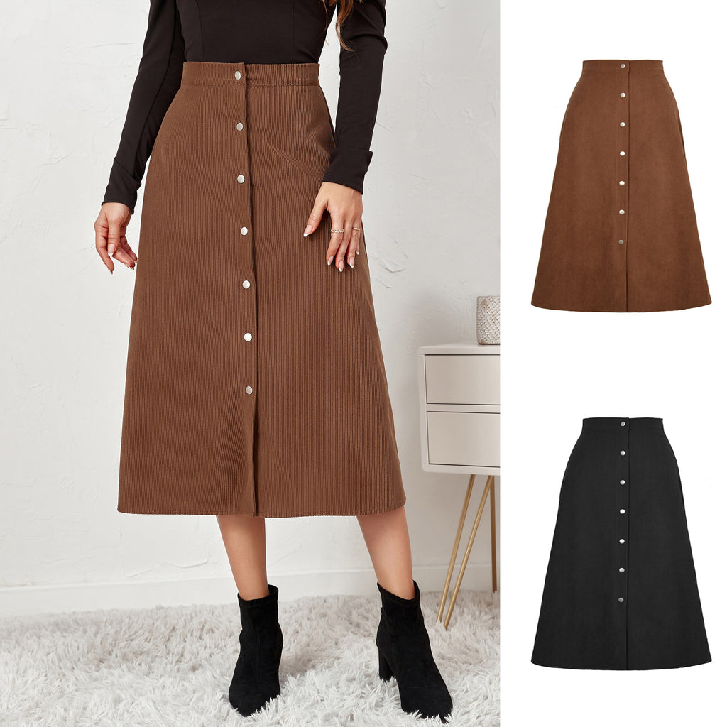 Boutique Corduroy Single Breasted High Waist Autumn Skirt
