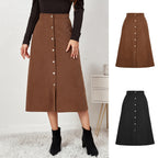 Boutique Corduroy Single Breasted High Waist Autumn Skirt
