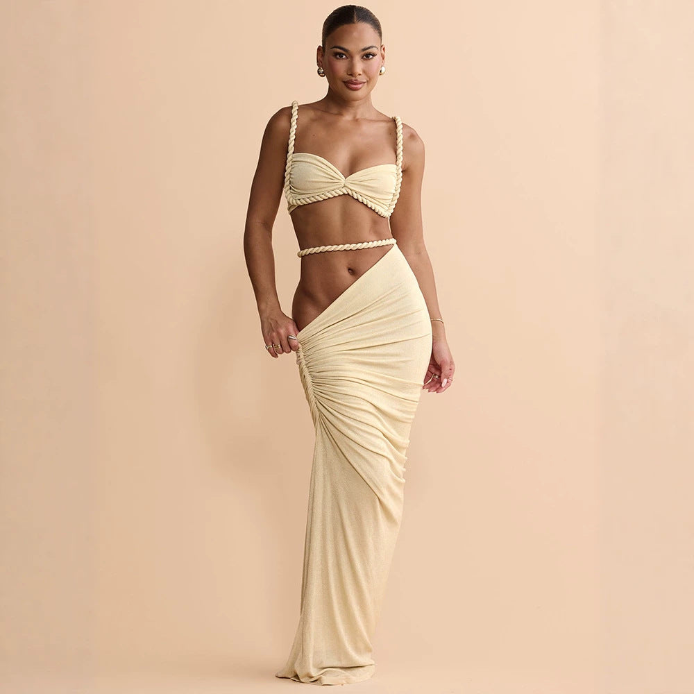 Light Luxury High Grade Hemp Rope Twisted String Strap Tube Top Side