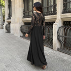 Women's Elegant Lightly Mature Black Square Collar Lace Long Sleeve Dress