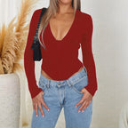 Women’s Black Ruched V Neck Slim Fit Top