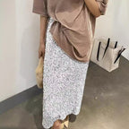 High Waist Sequined Elastic Back Slit Straight Long Skirt