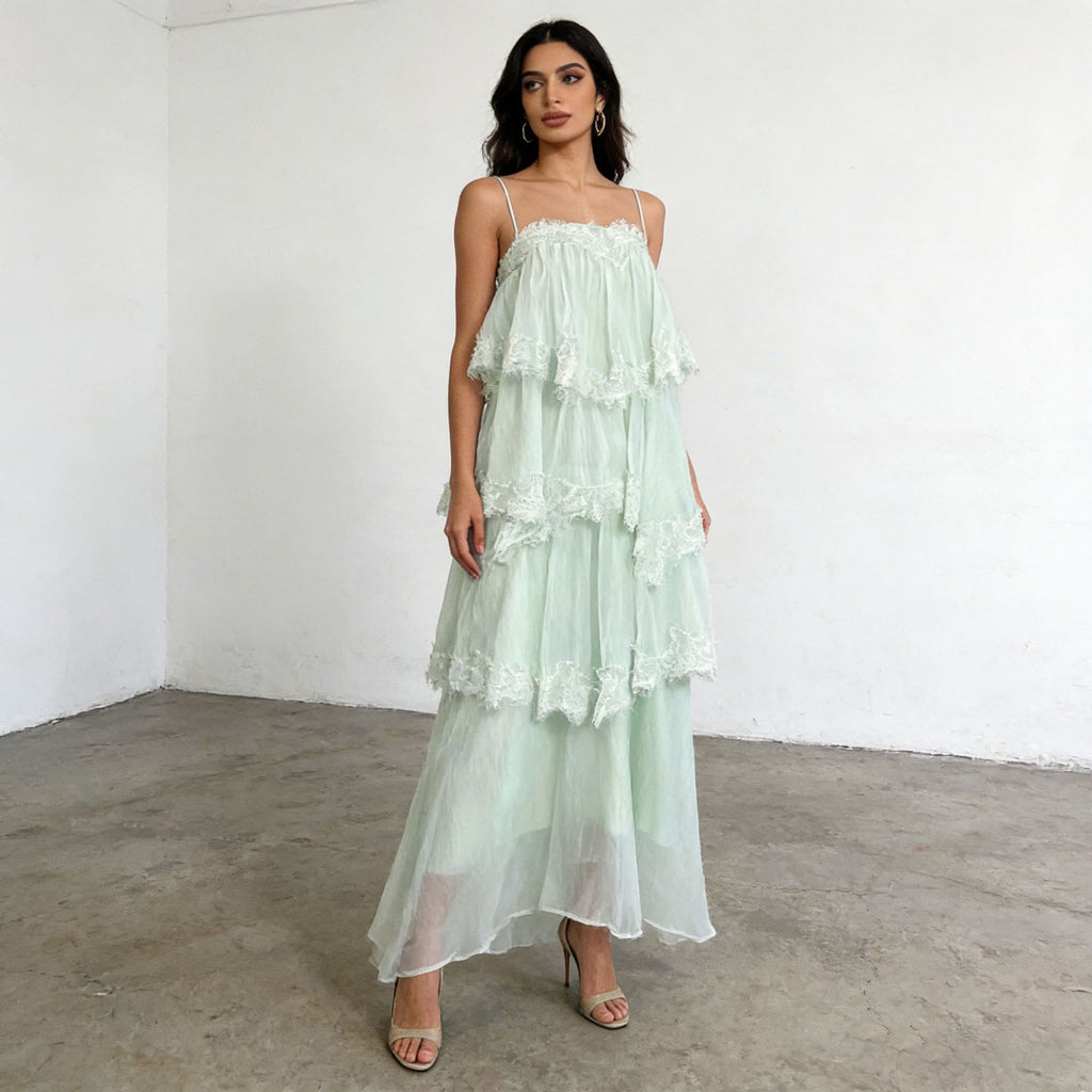 Women's Lace-Trimmed Layered Maxi Dress