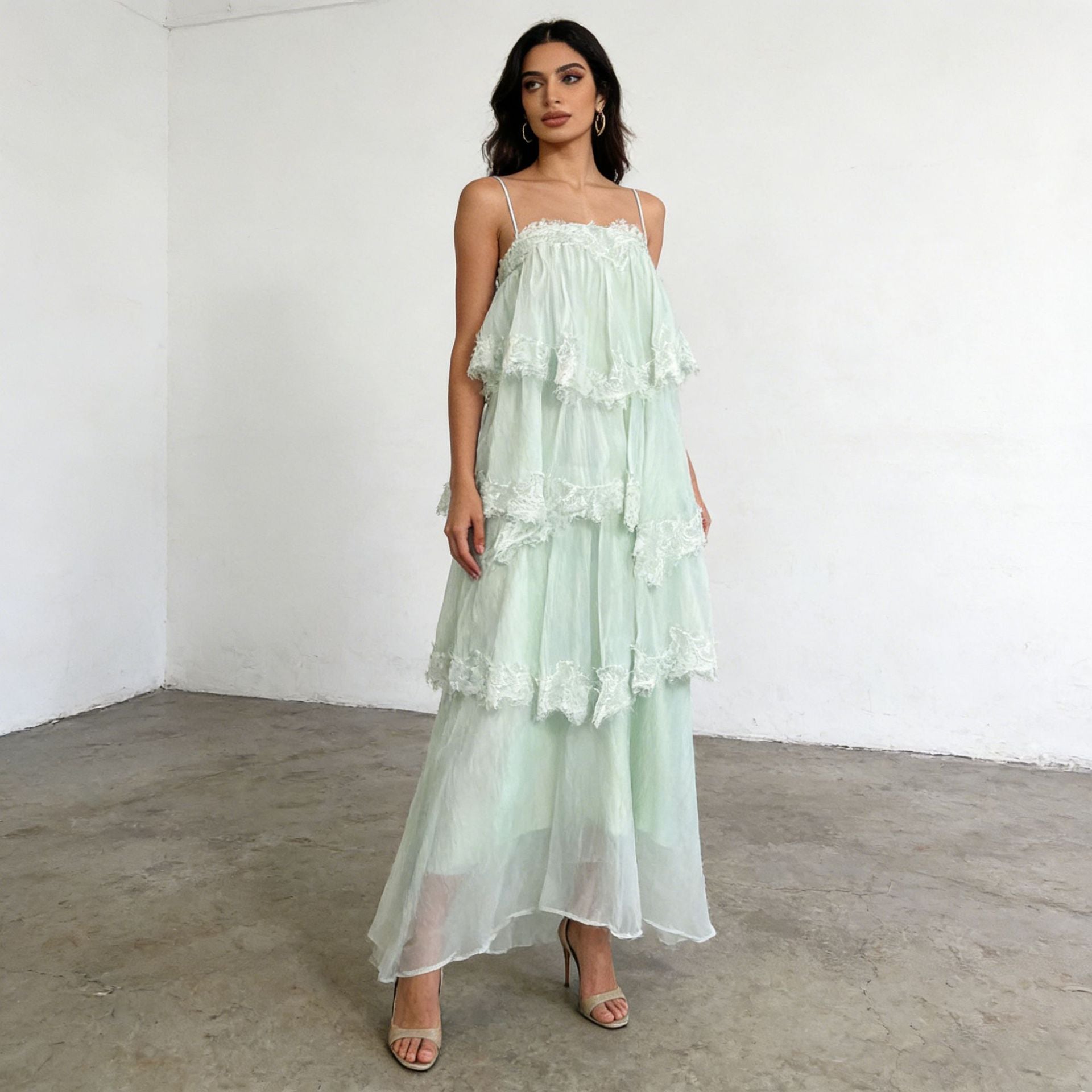 Women's Lace-Trimmed Layered Maxi Dress