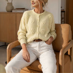 Retro Three Dimensional Small Floral Knitted Cardigan round Neck Button Autumn Sweater Cardigan