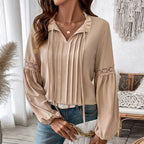 Pleated Tie Front V-Neck Top