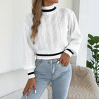 Women Clothing Autumn Winter Casual Contrast Color Half