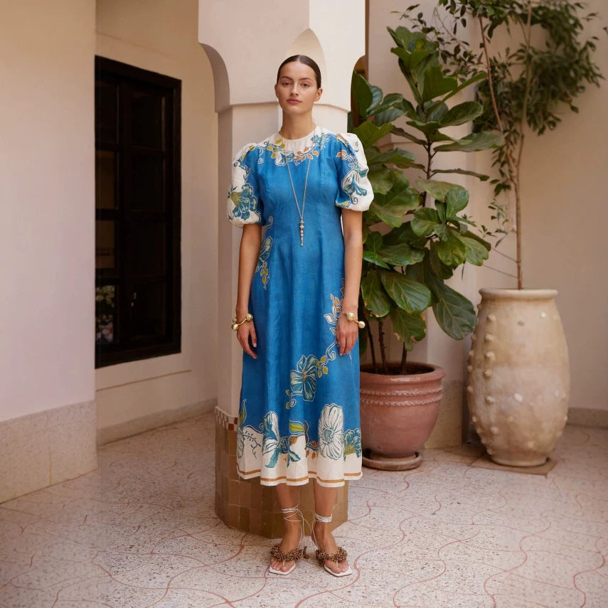 Women's Floral Lantern Sleeve Maxi Dress