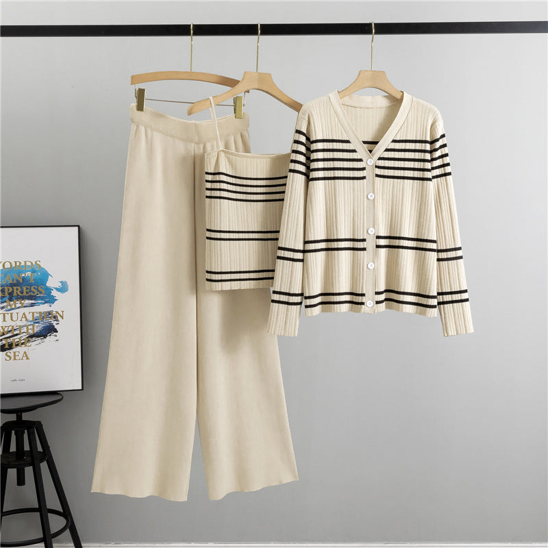 Elegant Three Piece Set WL Pants Contrast Color Striped