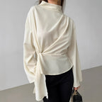 Women's Chiffon Pleated Bell Sleeve Blouse