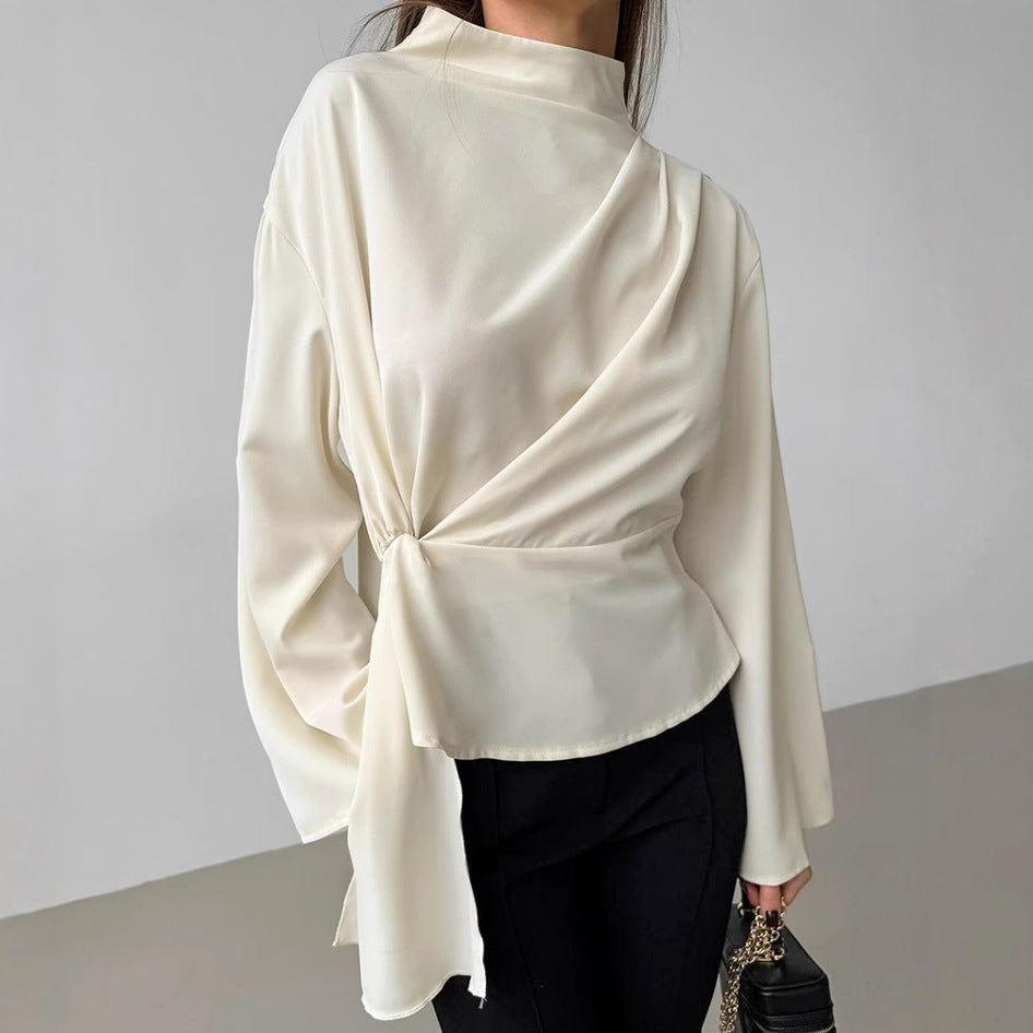 Women's Chiffon Pleated Bell Sleeve Blouse