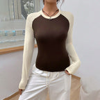 Women's Color Block Contrast Long Sleeve Top