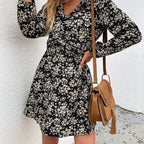 Women's Autumn Winter Sexy Casual Women Dress V-Neck Floral Dress