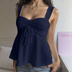 All Match Bow Design Solid Color Casual Sling Low Collar Top