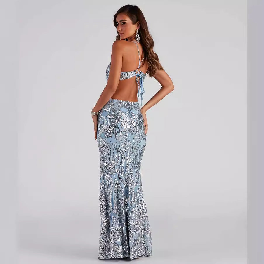 Women's Sexy V Neck Sequ Evening Gown Elegant Cocktail Party Party Dress