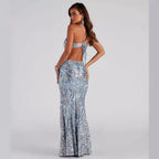 Women's Sexy V Neck Sequ Evening Gown Elegant Cocktail Party Party Dress