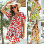 Deep-V-Neck Backless Dress Vacation Beach Summer