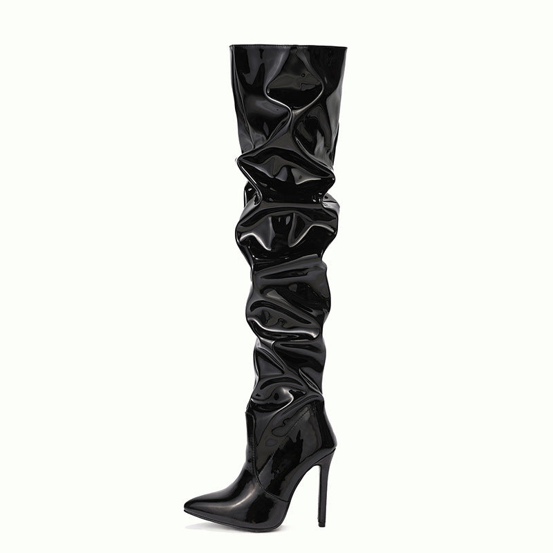 Women's Patent Leather Pointed Stiletto Boots