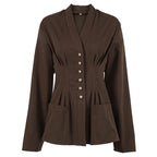 Women's Fit Waist Retro Pleated Slimming Cardigan Early Thin Coat
