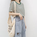 Women's Short Sleeved T Shirt Summer Thin Loose Cotton Green Striped T Shirt Women Top Clothes