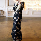 's Printed Stand Collar Long Sleeved Dress For Autumn Office High Waist Dress