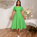 Women's Water Ripple Diagonal Collar Party Dress Asymmetric Ruffled Waist A Line Dress