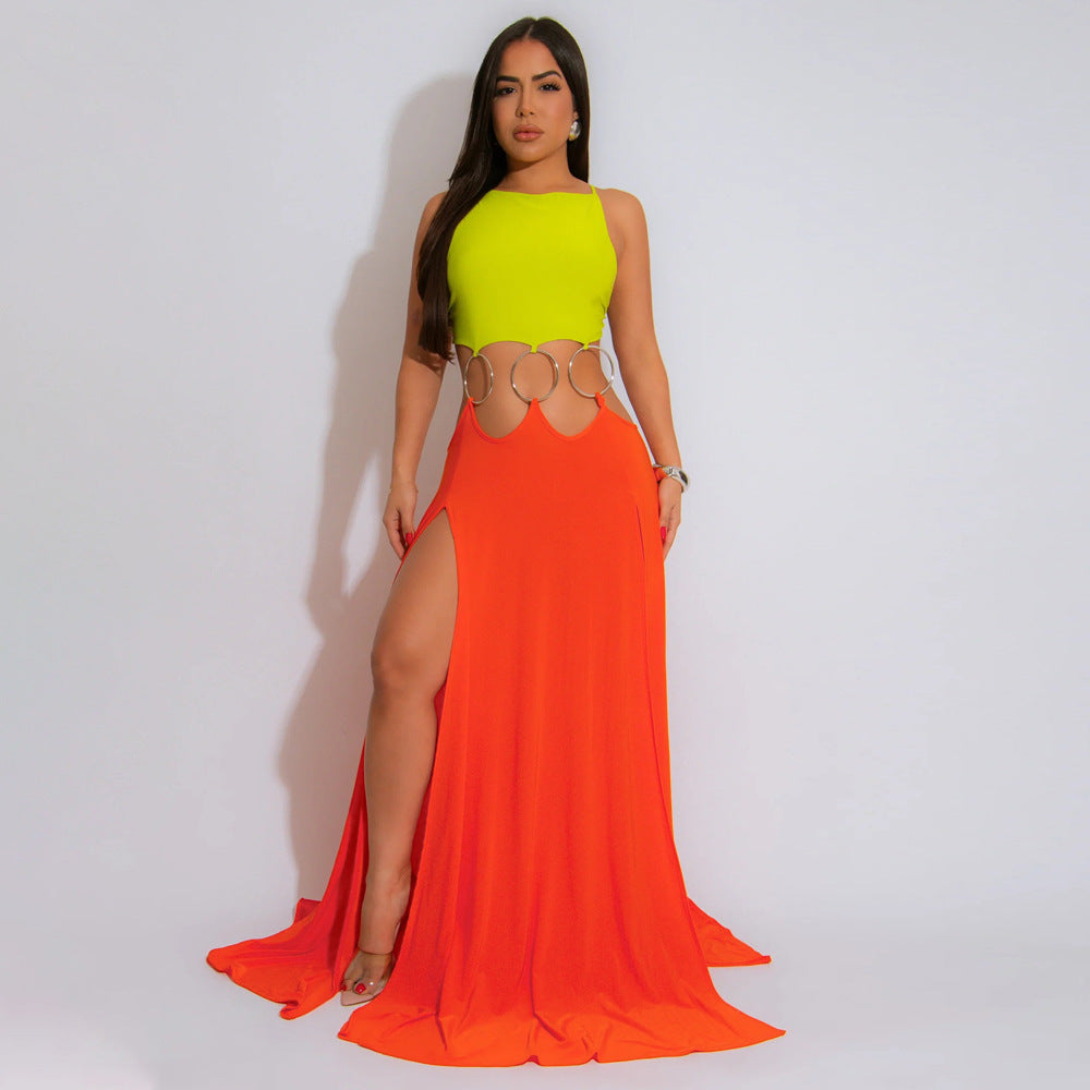 Women's Backless Cutout High Slit Maxi Dress