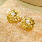 Simple Geometric Abstract Pleated Pearl Studs Delicate