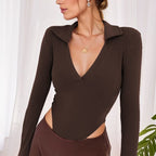 Ribbed Polo Collar Long Sleeve Jumpsuit