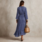 Women's Floral V-Neck Long-Sleeve Maxi Dress