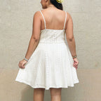 Women's Plus Size Summer White Suspender Hollow Out Dress