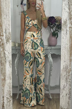 Printed Casual Strappy Top Trousers Two Piece Set