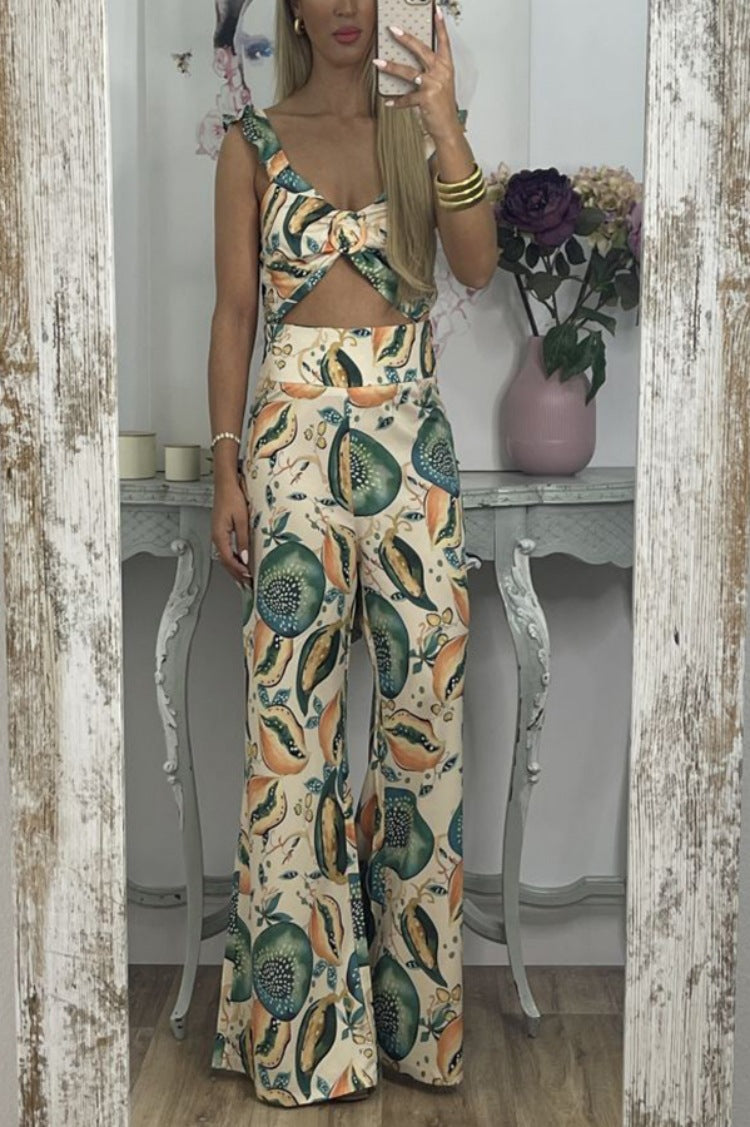 Printed Casual Strappy Top Trousers Two Piece Set