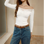 Women's White Lace Off-Shoulder Top