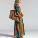 Women's Bohemian Striped V-Neck Midi Dress