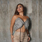 Wrapped Chest Zipper Cropped Strap Street Top