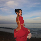 Holiday Long Sleeve Backless Bow Dress