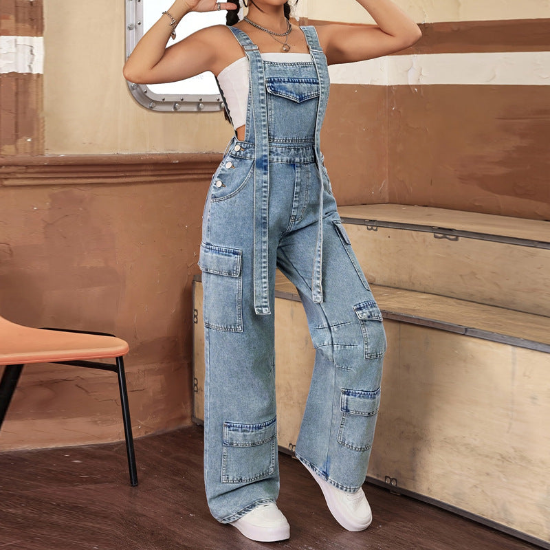 Women's High-Waist Denim Dungarees