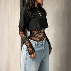 Women's Lace-Trim Long Sleeve Top