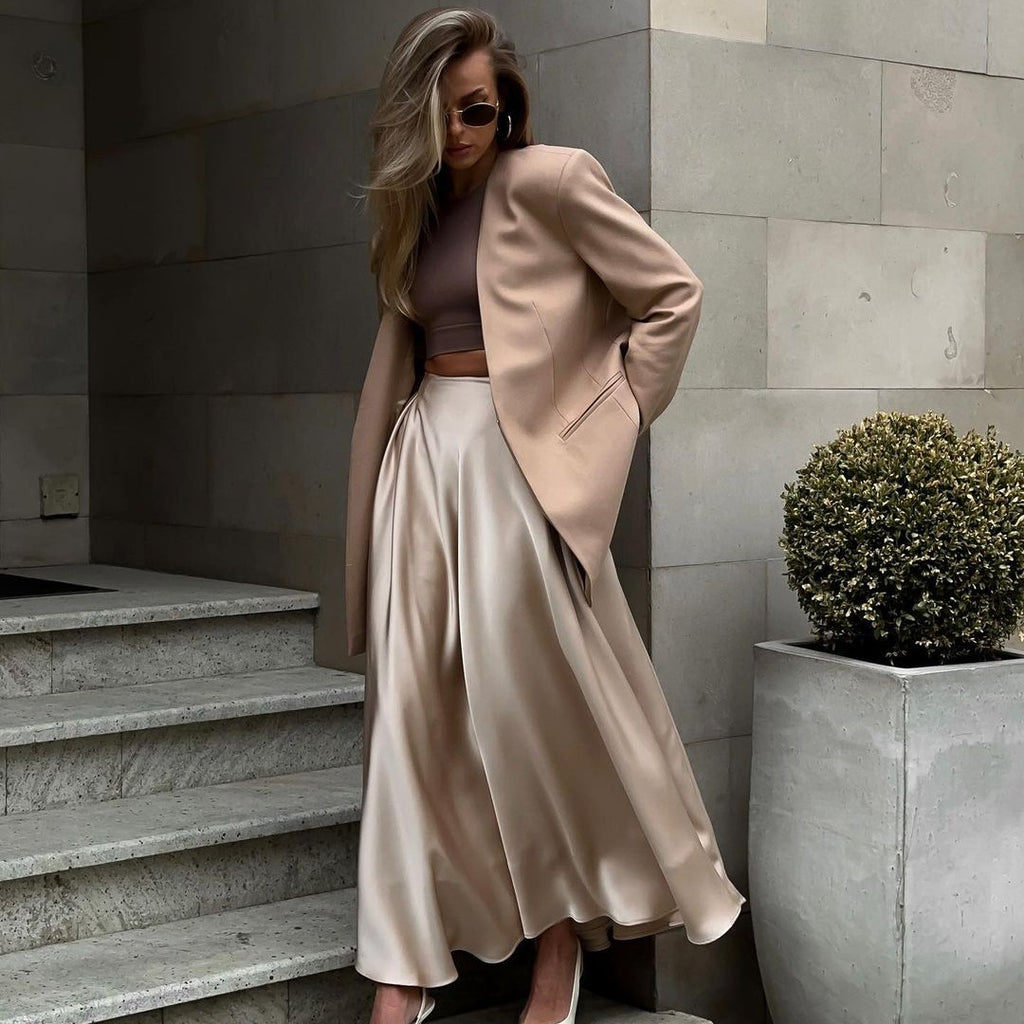 Women's Summer Elegant High Waist Satin Long Skirt